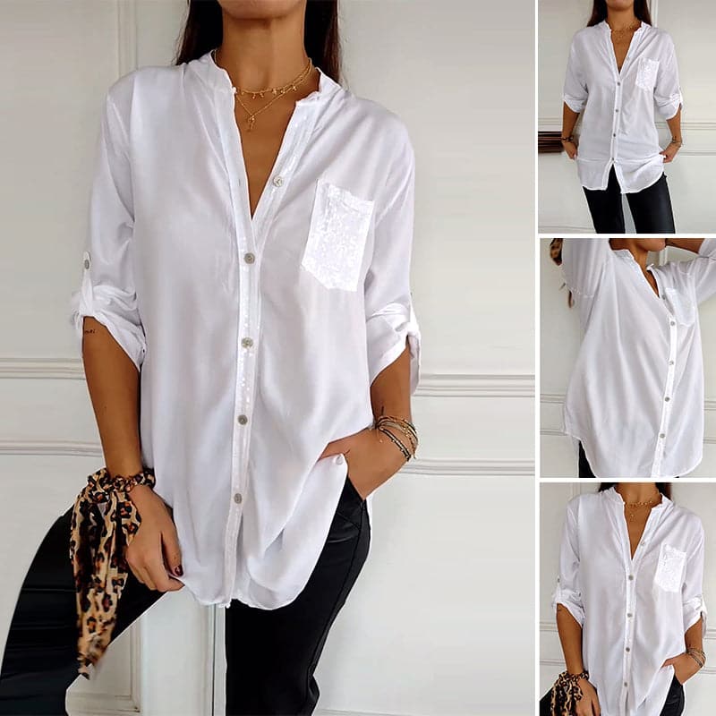 Karla™ Blusa Negra con Detalles Brillantes, Corte Fluido