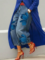 Vianca™ Conjunto de Vestido Camisero Rojo y Jeans Anchos Florales