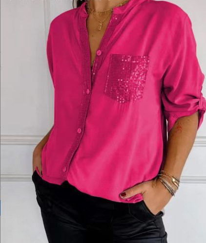 Karla™ Blusa Negra con Detalles Brillantes, Corte Fluido