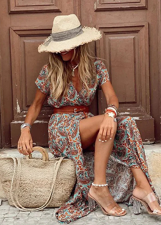 Tlaxcala™ Vestido Maxi Boho Fluido con Cinturón Ajustable