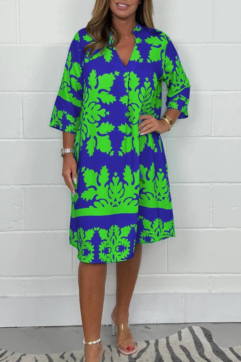 Amalia™ Vestido de Primavera con Estampado y Cuello en V
