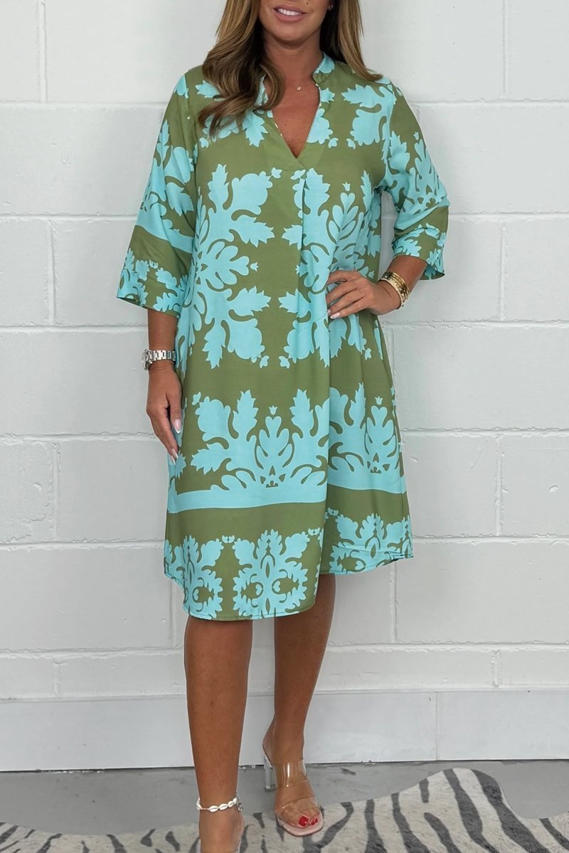 Amalia™ Vestido de Primavera con Estampado y Cuello en V