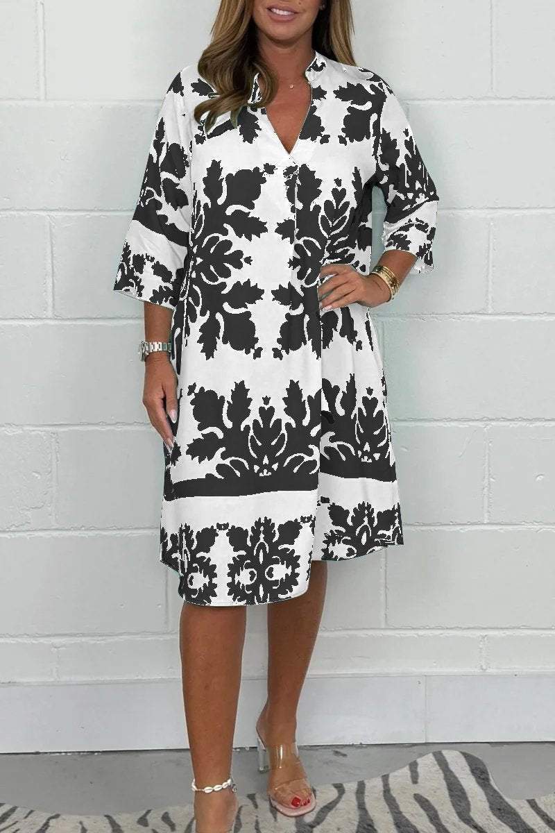 Amalia™ Vestido de Primavera con Estampado y Cuello en V