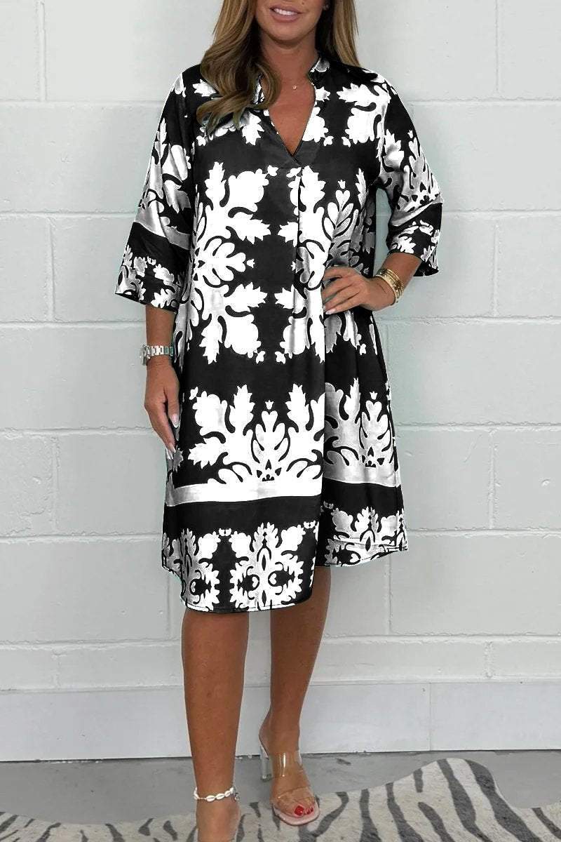 Amalia™ Vestido de Primavera con Estampado y Cuello en V