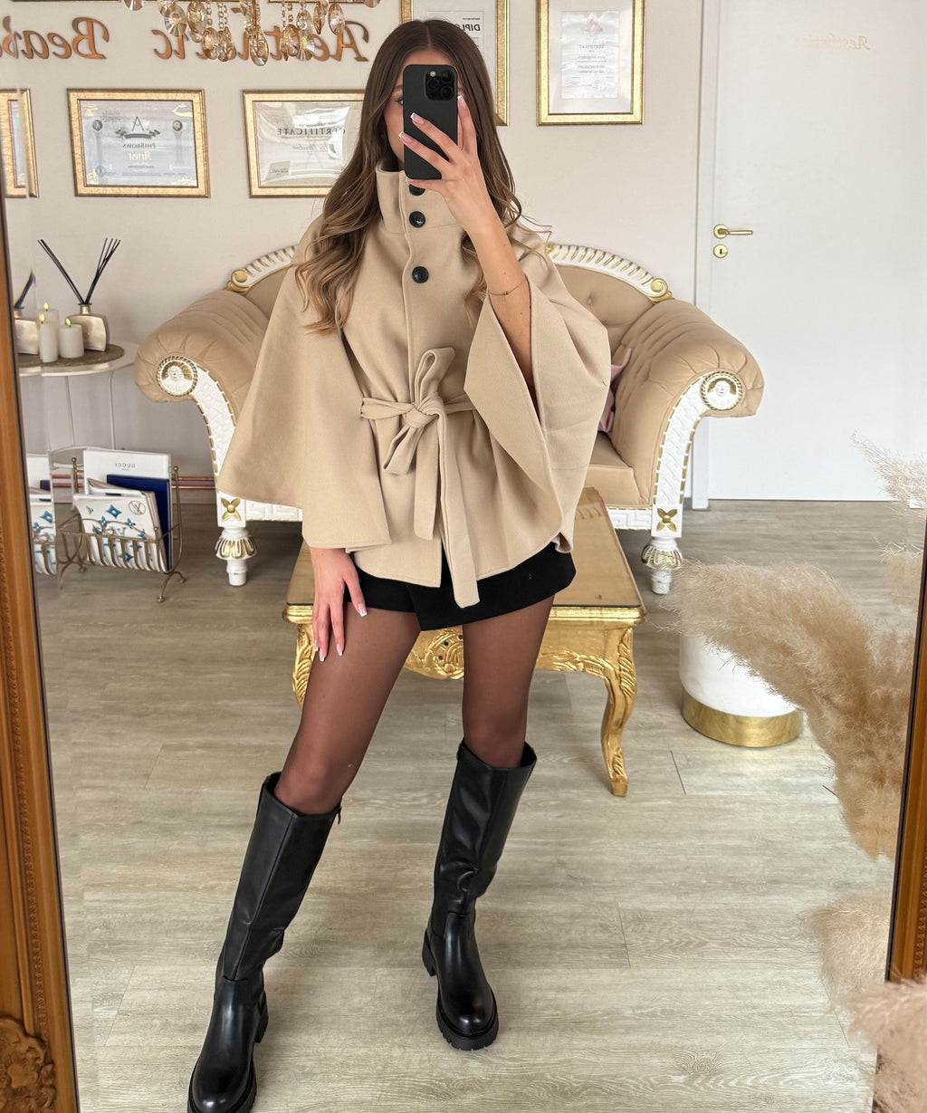Zumpango™ Poncho Estilo Capa Beige Ligero para Primavera