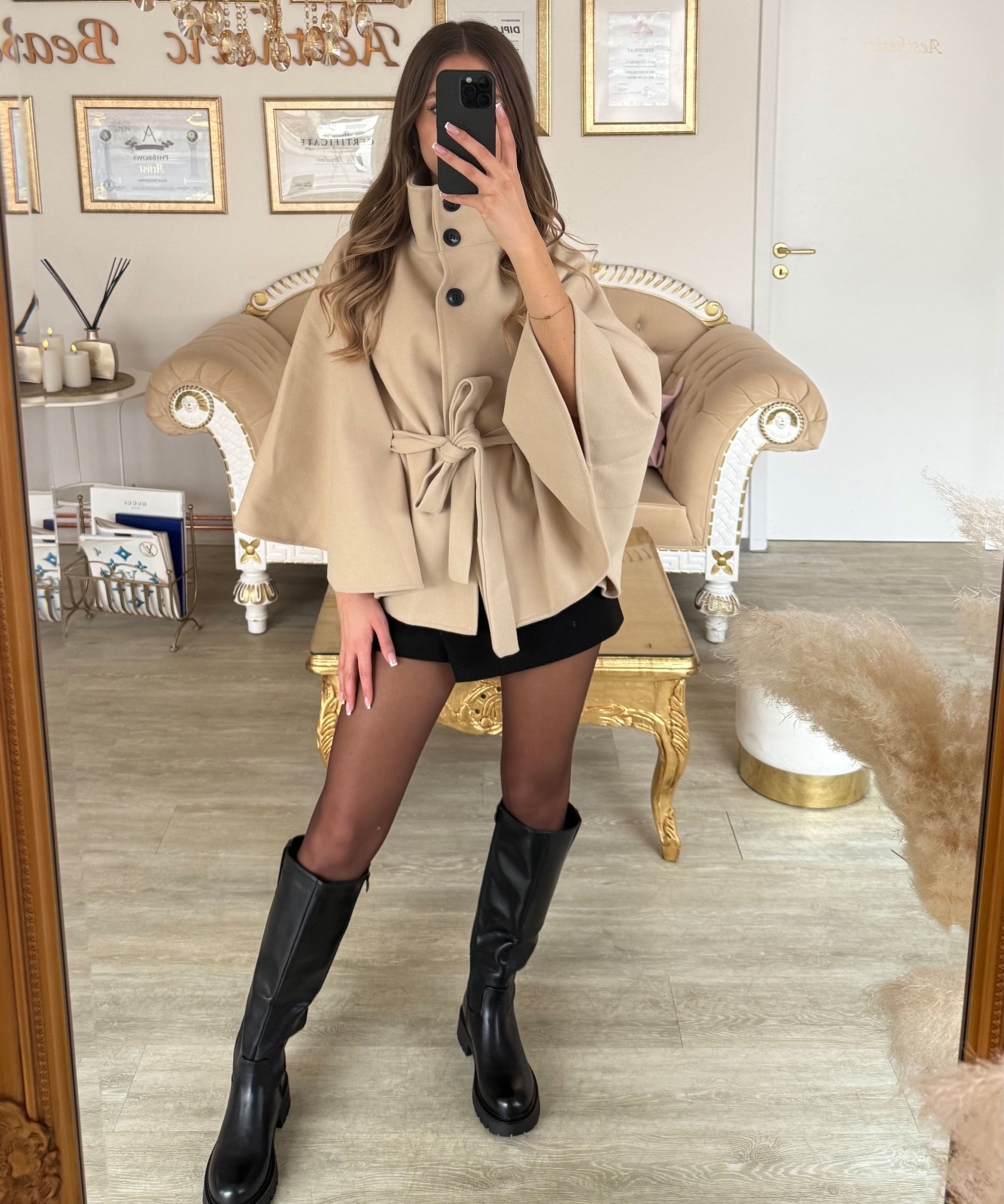 Zumpango™ Poncho Estilo Capa Beige Ligero para Primavera