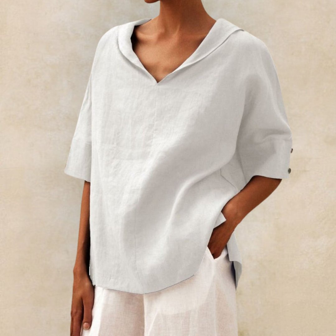 Marisela™ Blusa Clásica de Lino con Cuello en V para Mujer
