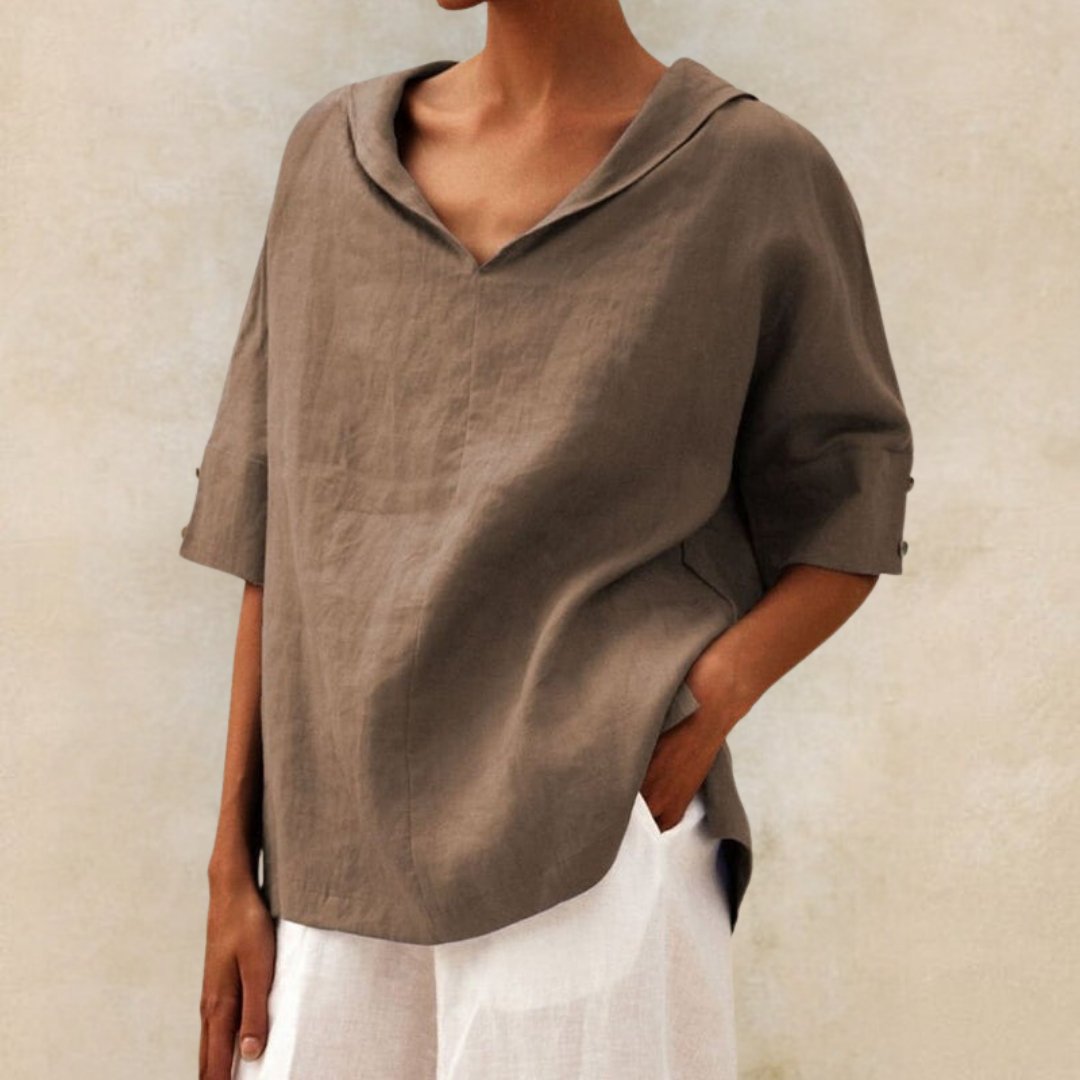 Marisela™ Blusa Clásica de Lino con Cuello en V para Mujer