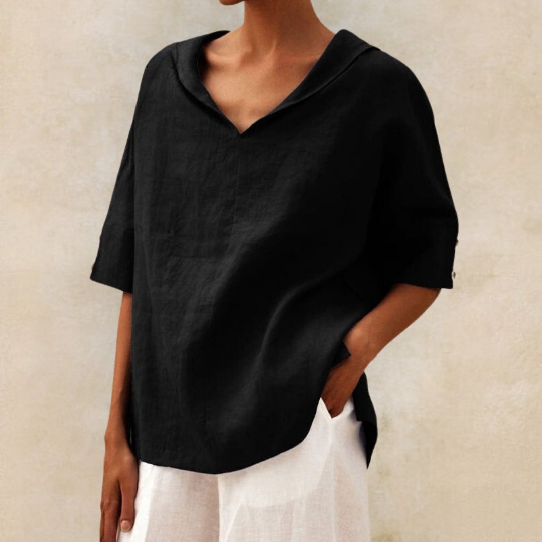 Marisela™ Blusa Clásica de Lino con Cuello en V para Mujer
