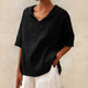 Marisela™ Blusa Clásica de Lino con Cuello en V para Mujer