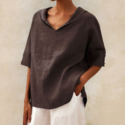 Marisela™ Blusa Clásica de Lino con Cuello en V para Mujer