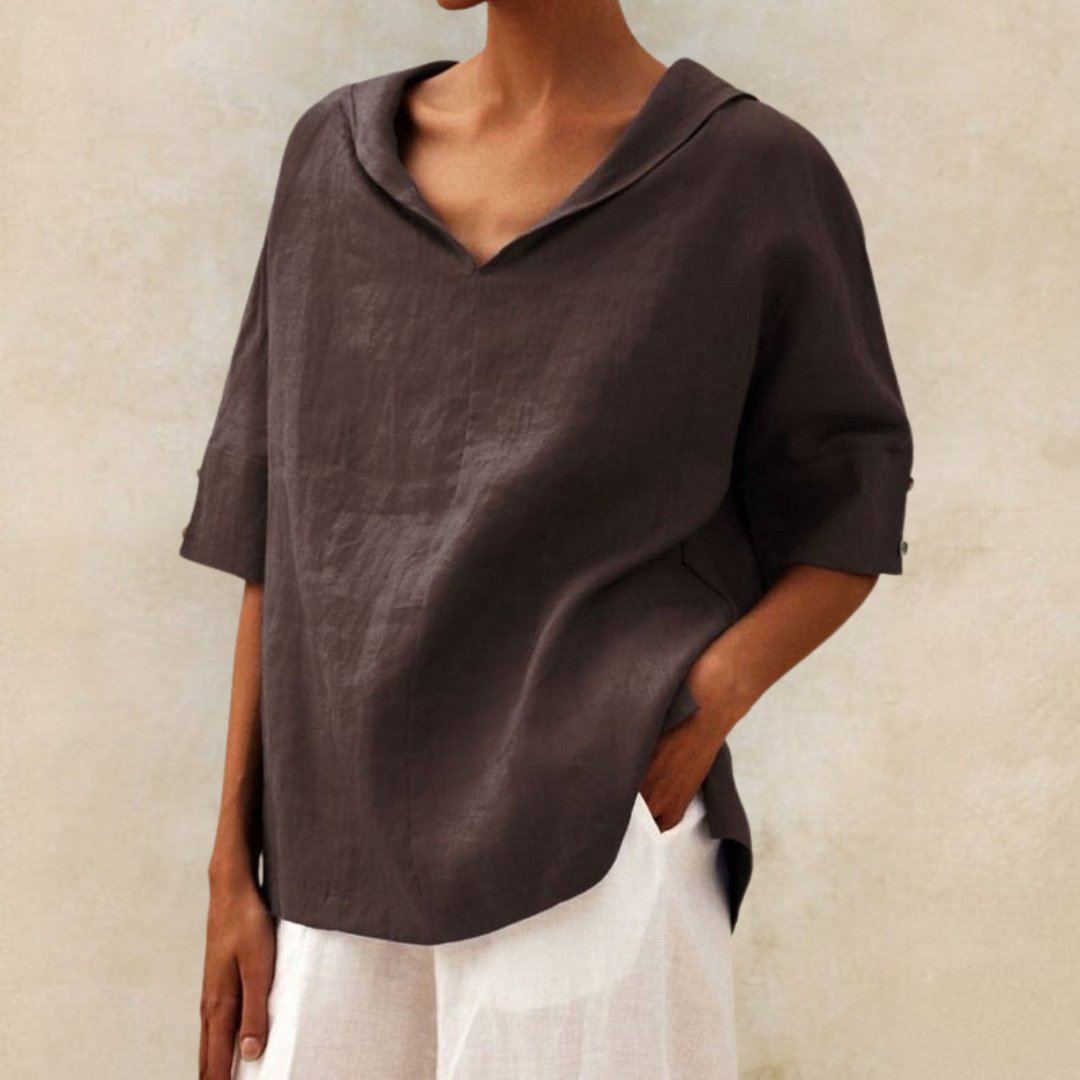 Marisela™ Blusa Clásica de Lino con Cuello en V para Mujer