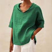 Marisela™ Blusa Clásica de Lino con Cuello en V para Mujer