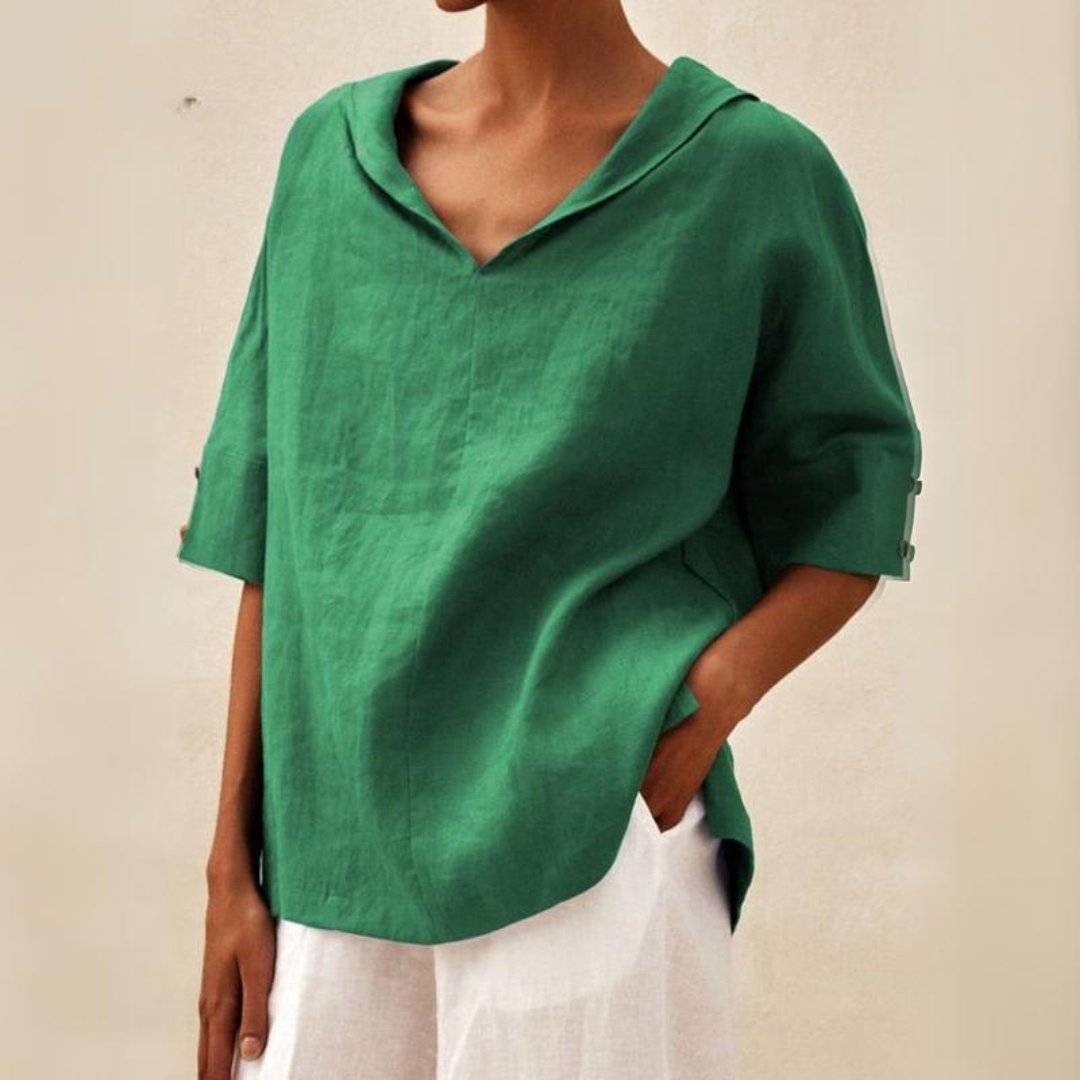 Marisela™ Blusa Clásica de Lino con Cuello en V para Mujer