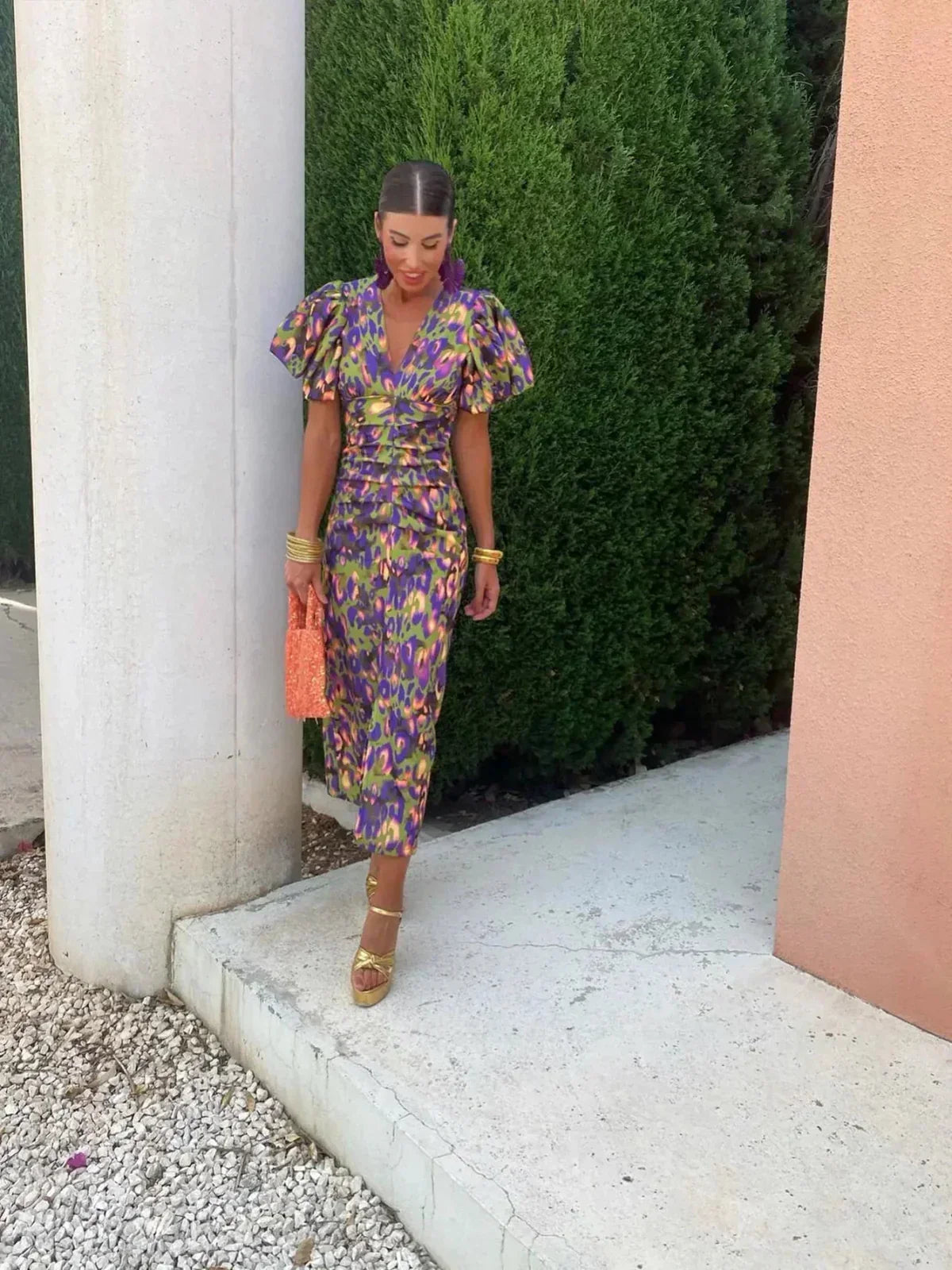 Leonor™ Vestido Colorido con Mangas Plisadas – Elegancia Cómoda