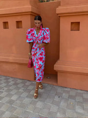 Leonor™ Vestido Colorido con Mangas Plisadas – Elegancia Cómoda