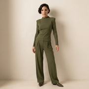 Encarna™ Conjunto de Pantalón de Pierna Ancha y Blusa, Estilo Chocolate