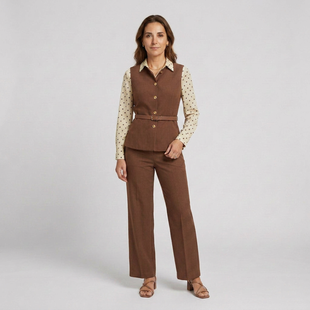 Comala™ Conjunto de Pantalón y Chaleco con Cinturón en la Cintura