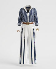 Chiapas™ Conjunto Rayado para Mujer con Camisa y Pantalón Ancho