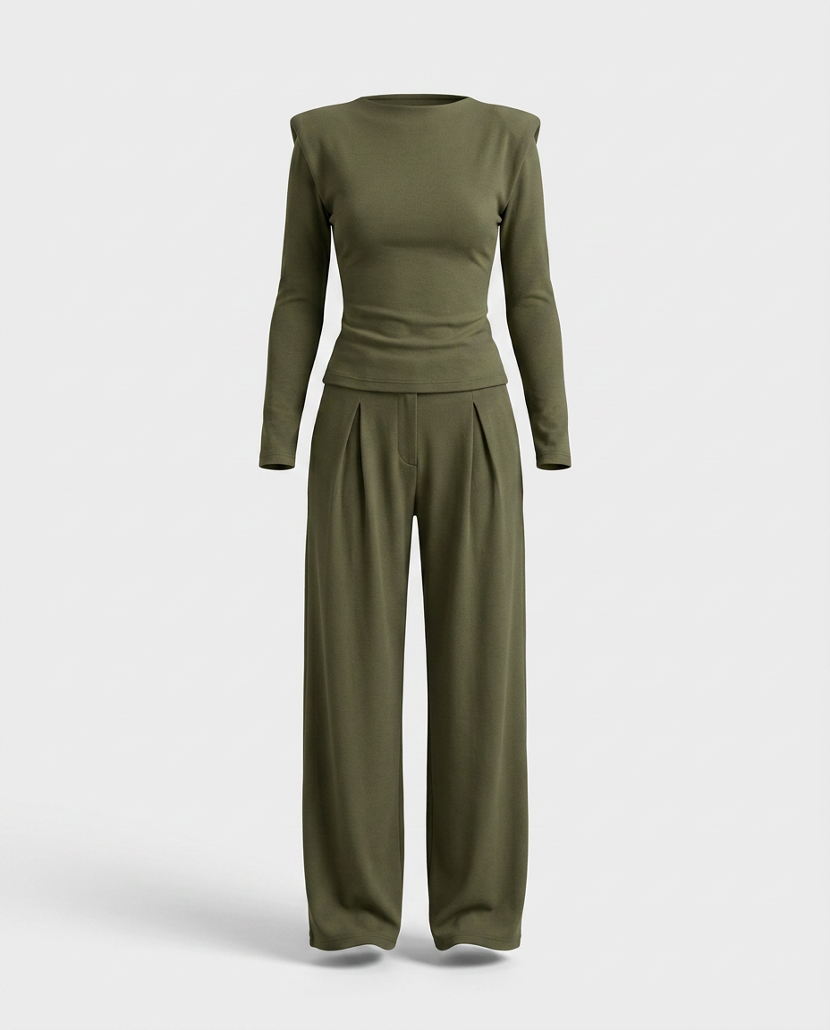 Encarna™ Conjunto de Pantalón de Pierna Ancha y Blusa, Estilo Chocolate