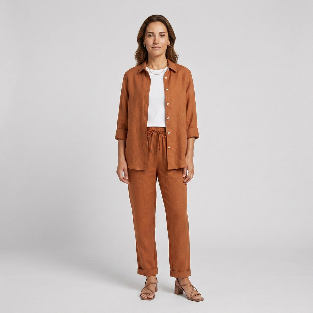 Ehécatl™ Conjunto Lounge para Mujer en Algodón y Lino, Camisa y Pantalón