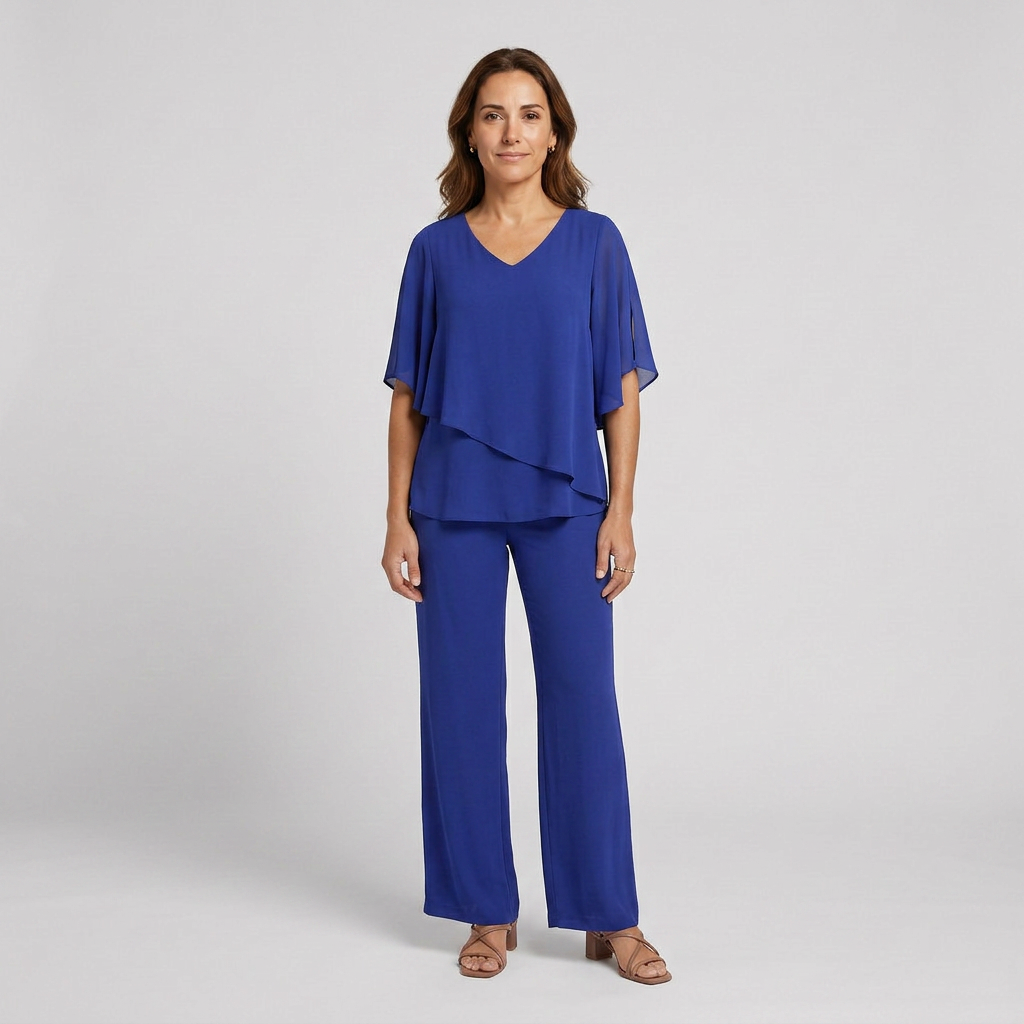 Conjunto Deyanira de Pantalón de Pierna Ancha y Top Asimétrico