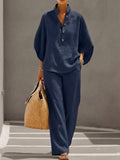 Ismelda | Conjunto de Lino con Mangas Murciélago y Pantalón Ancho