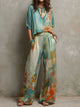Amaranta — Conjunto elegante estampado floral con pantalón ancho