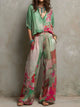 Amaranta — Conjunto elegante estampado floral con pantalón ancho