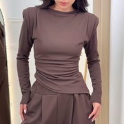 Encarna™ Conjunto de Pantalón de Pierna Ancha y Blusa, Estilo Chocolate