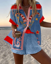 Luciana™ Conjunto de Playera y Shorts para Mujer en Lino y Algodón