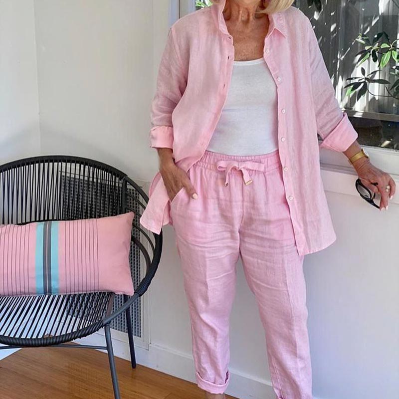 Ehécatl™ Conjunto Lounge para Mujer en Algodón y Lino, Camisa y Pantalón