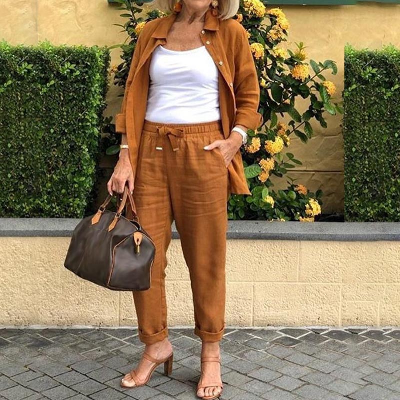 Ehécatl™ Conjunto Lounge para Mujer en Algodón y Lino, Camisa y Pantalón