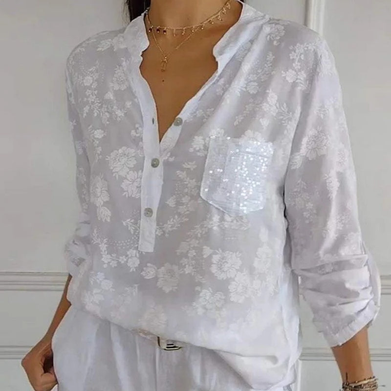 Blusa Floral de Manga Larga, Estilo Romántico