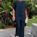 Conjunto Asimétrico Enriqueta con Blusa Larga y Pantalón de Pierna Ancha