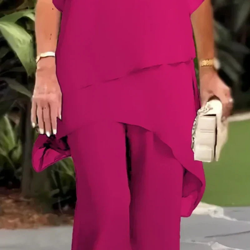 Conjunto Asimétrico Enriqueta con Blusa Larga y Pantalón de Pierna Ancha