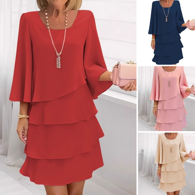 Amparo™ Vestido Largo para Mujer con Volantes y Cuello Cuadrado