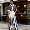 Ursula™ Conjunto Rayado para Mujer con Camisa y Pantalón Ancho