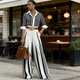 Chiapas™ Conjunto Rayado para Mujer con Camisa y Pantalón Ancho