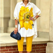 Hortencia™ Conjunto Floral de Dos Piezas para Mujer con Top Oversize y Pantalón Cropped