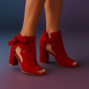 Michoacana™ Sandalia de Tacón Ancho con Moño y Punta Abierta Elegante